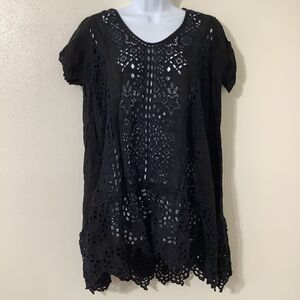 Johnny Was Eyelet Lace Crochet Witchy Whimsigoth Boho Oversized Dress Small